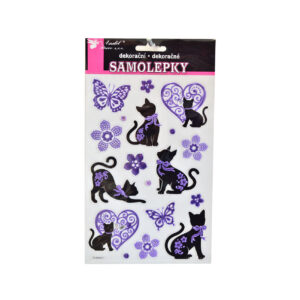 Samolepky kočky černo-fialové s kamínky